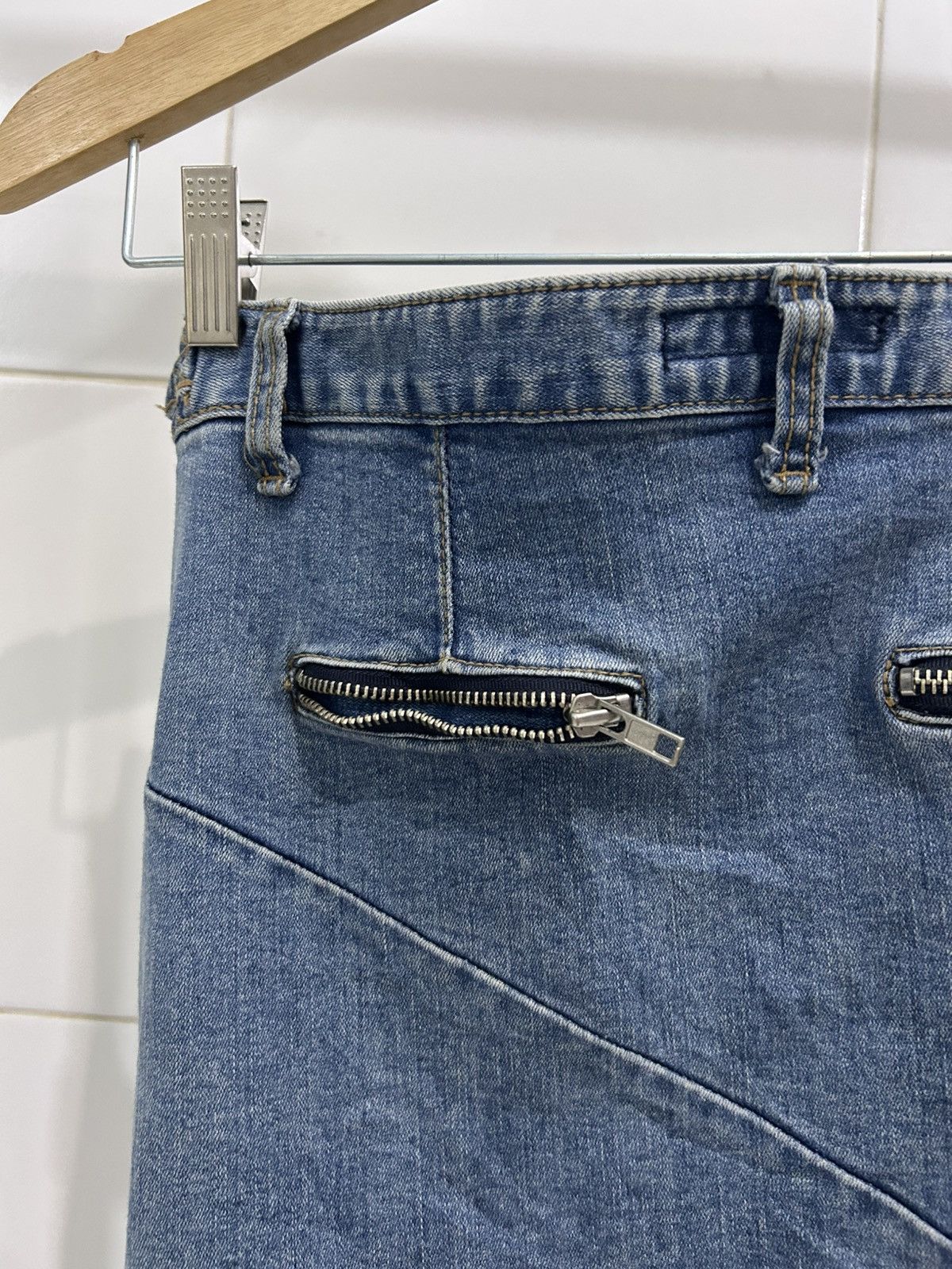 Beauty Beast × If Six Was Nine T-REX Y2k Asymmetrical Denim Mini Skirt Side Zipper Size 31" - 9 Thumbnail