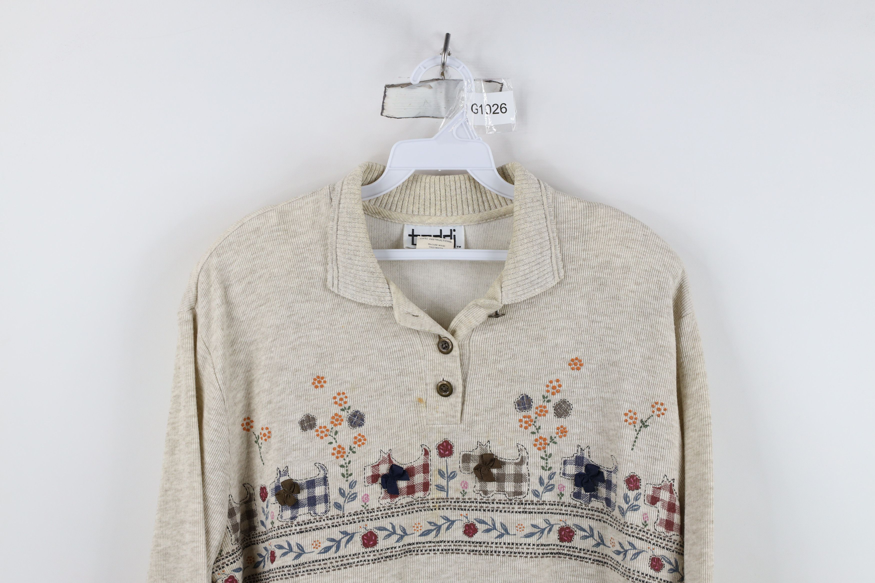 Vintage Vintage 90s Streetwear Dog Flower Ribbed Knit Polo Size L / US 10 / IT 46 - 2 Thumbnail