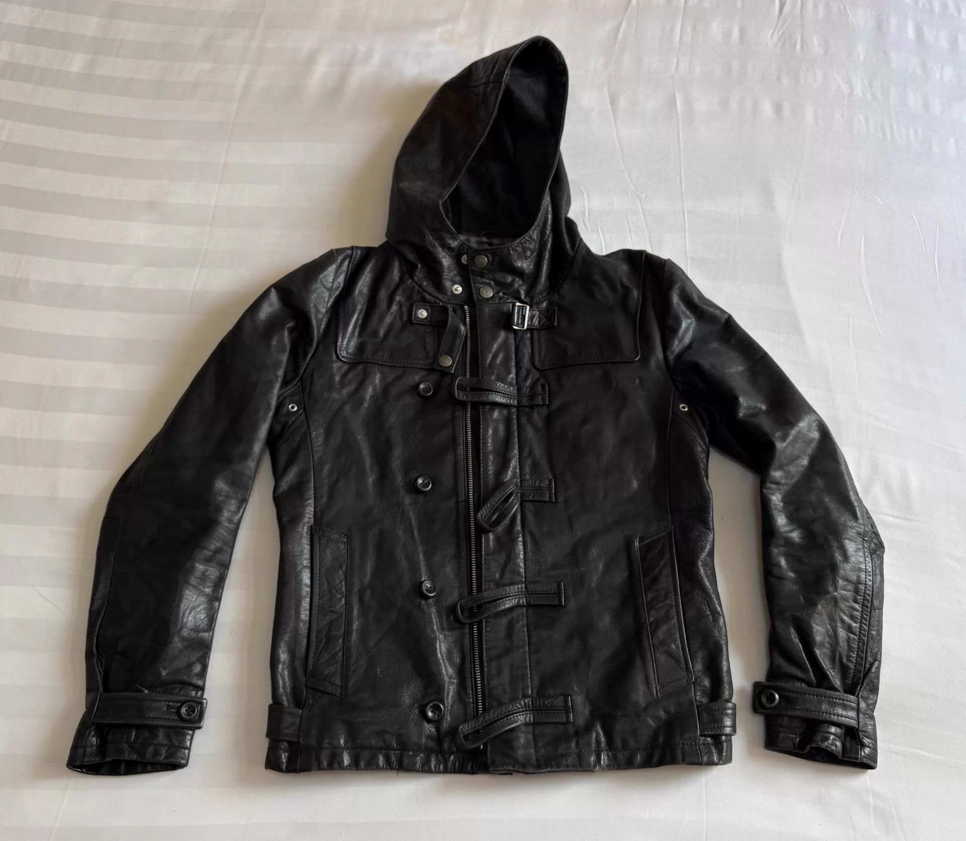 Tornado Mart Tornado Mart Vtg Hooded Leather Jacket Dbl Zip Strap 62/48 Size US M / EU 48-50 / 2 - 2 Thumbnail