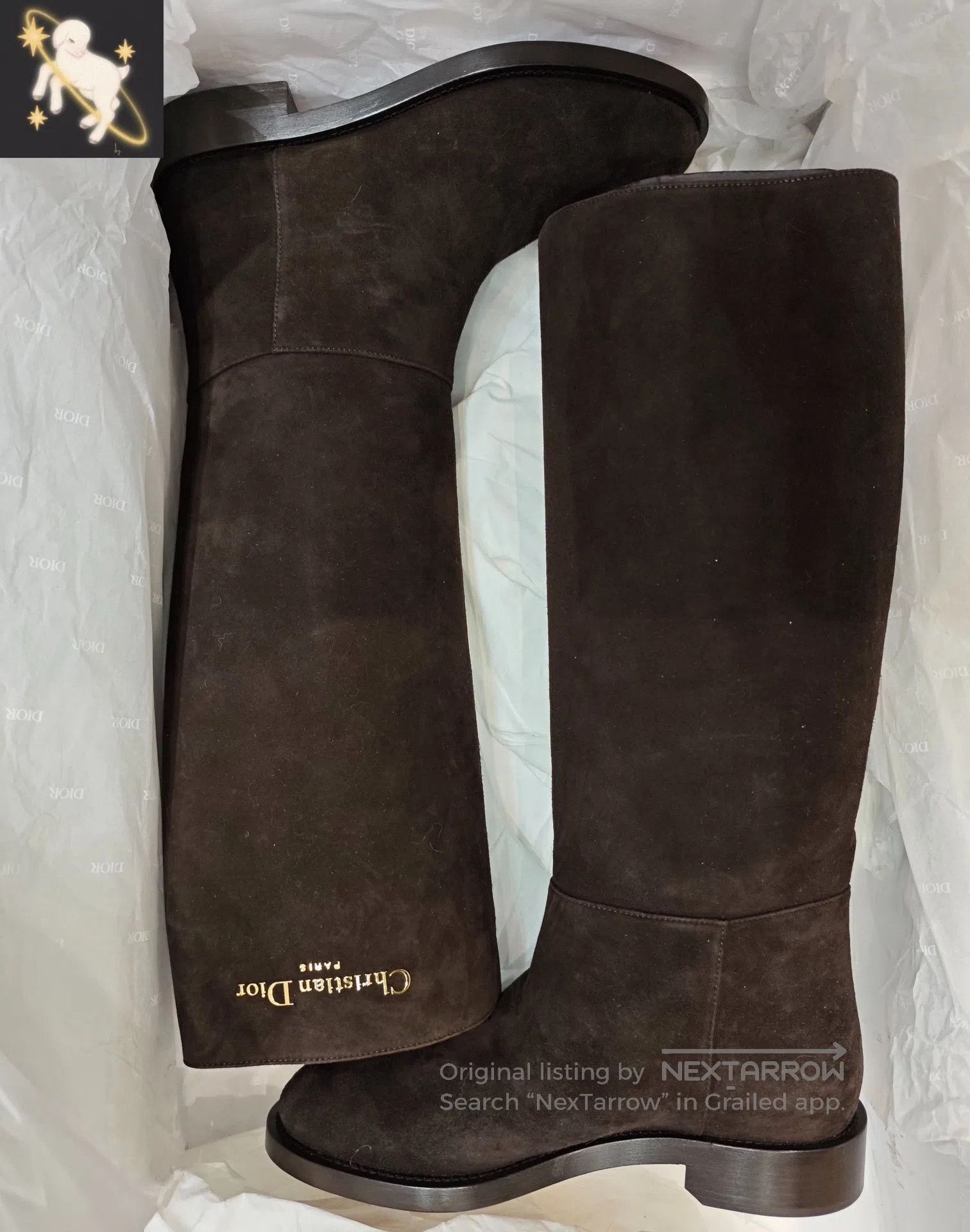 Dior Dior Dark brown/cocoa brown suede velvet over-the-knee boo Size US 7 / IT 37 - 1 Thumbnail