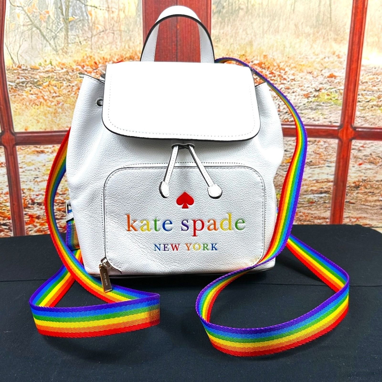 Kate Spade Kate Spade NY Pride Rainbow Darcy White Leather Backpack Size ONE SIZE - 6 Thumbnail