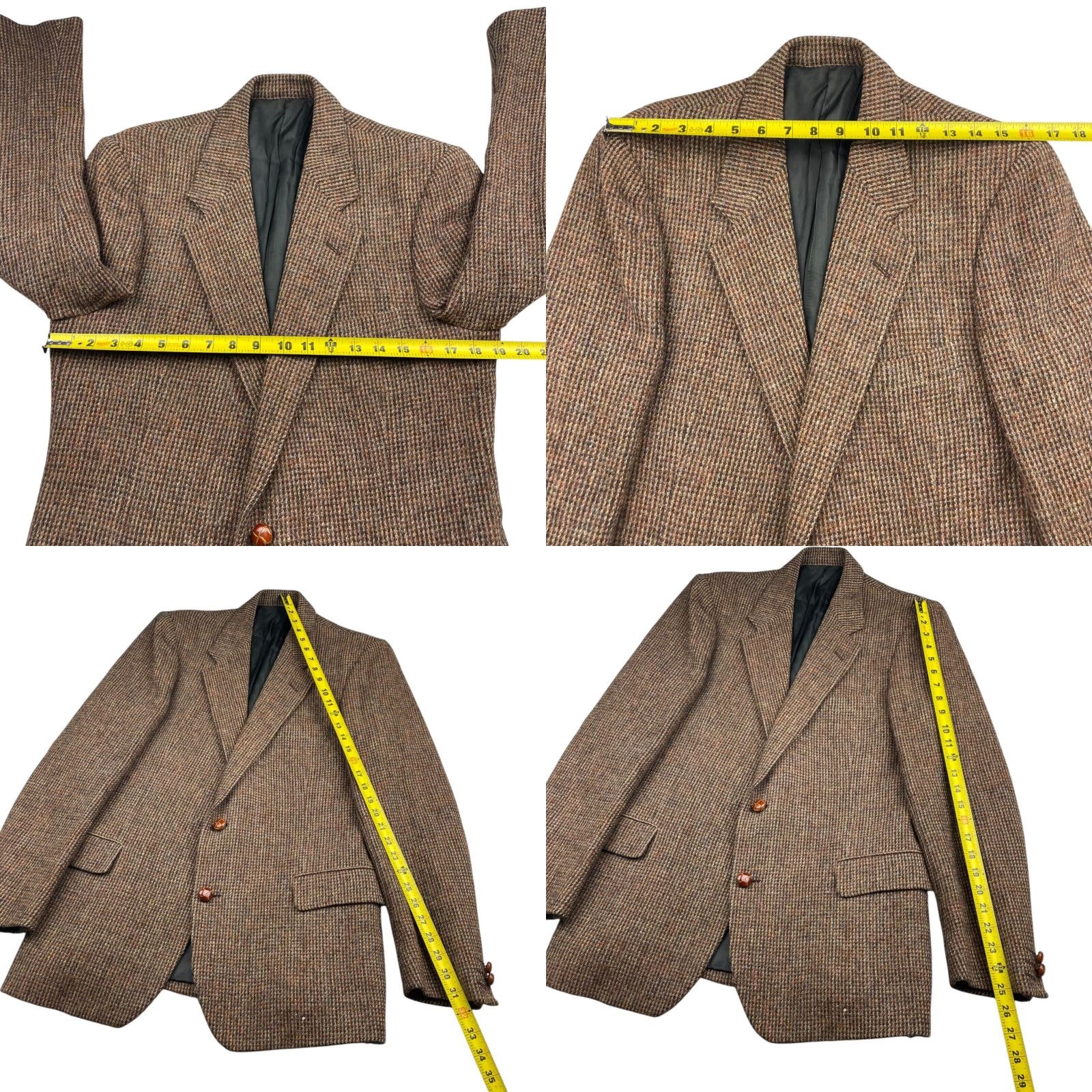 Vintage VINTAGE Henry Grethel Blazer Men’s 42 Long 100% Wool Tweed 2-Button Leather Brown Mens Regular Coat Jacket Size 42R - 8 Thumbnail