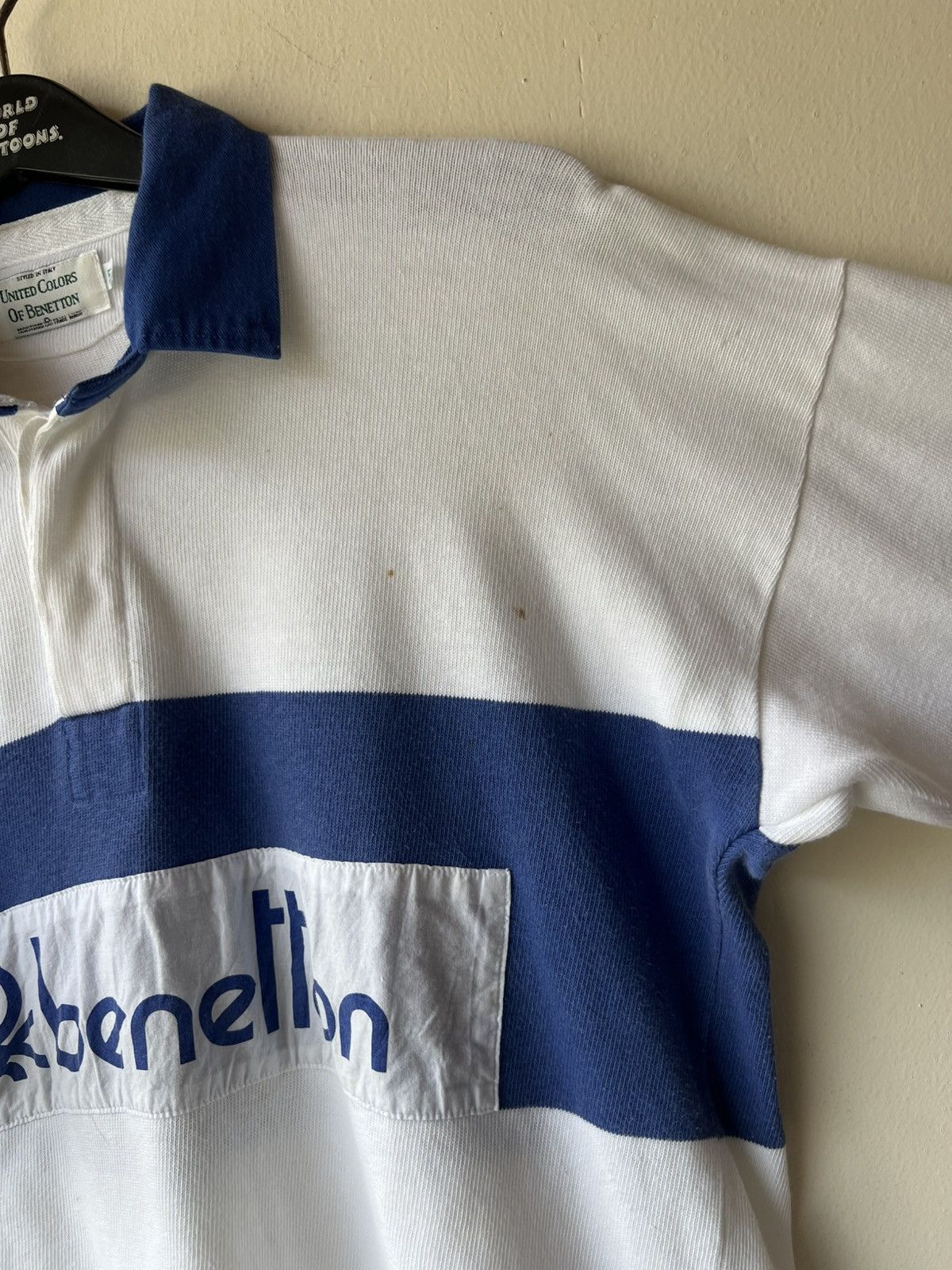 Benetton Vintage 90s Benetton Spell Out Rugby Shirt Pablo Escobar Size US L / EU 52-54 / 3 - 8 Thumbnail