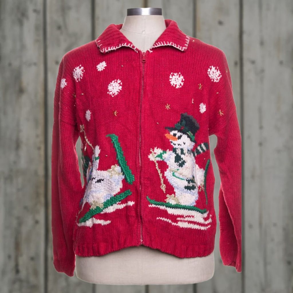 Vintage VINTAGE Heirloom Collectibles Red Cardigan Shirt Adult Large XL 42” Ramie/Cotton Christmas Snowmen Mens Womens Boys Girls Size M / US 6-8 / IT 42-44 - 1 Preview
