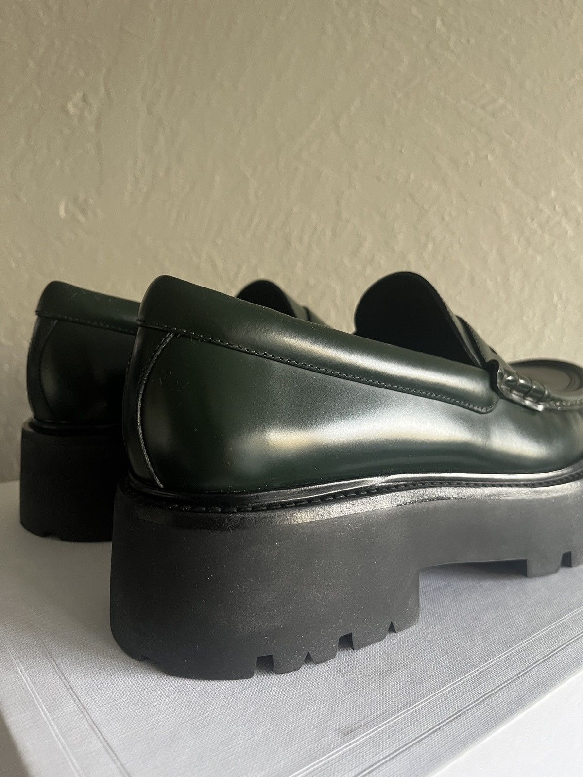 Celine × Hedi Slimane Celine Polished Bull Penny Loafers Green Chunky Leather Size US 9.5 / EU 42-43 - 5 Thumbnail