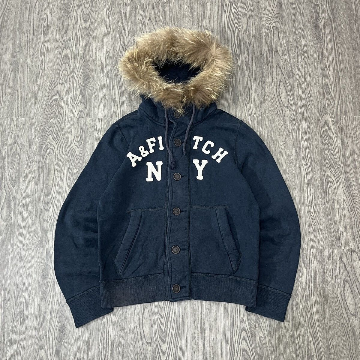Japanese Brand Abercrombie & Fitch Button Fur Termal Hoodie Navy Size US M / EU 48-50 / 2 - 1 Thumbnail