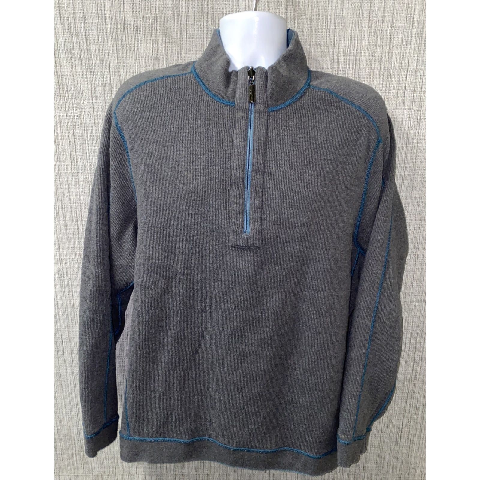 Tommy Bahama Tommy Bahama Mens Blue 1/2 Zip Pullover Reversible Sweater Jacket L Pullover Mens Blue 24 In Armpit Cotton/Tencel Size US L / EU 52-54 / 3 - 6 Thumbnail