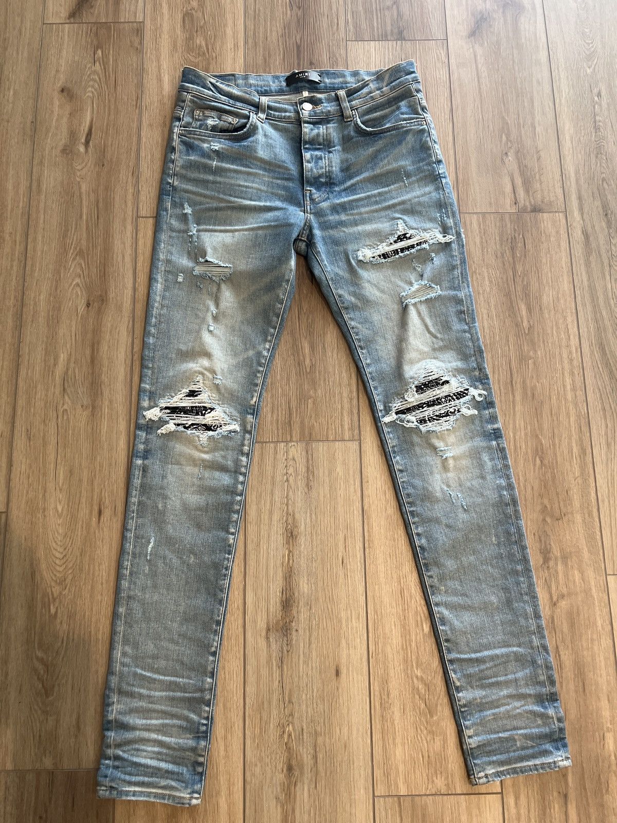 Amiri o1h1sh11223 Ma Paisley Jcqrd Straight Jean in Blue | Grailed