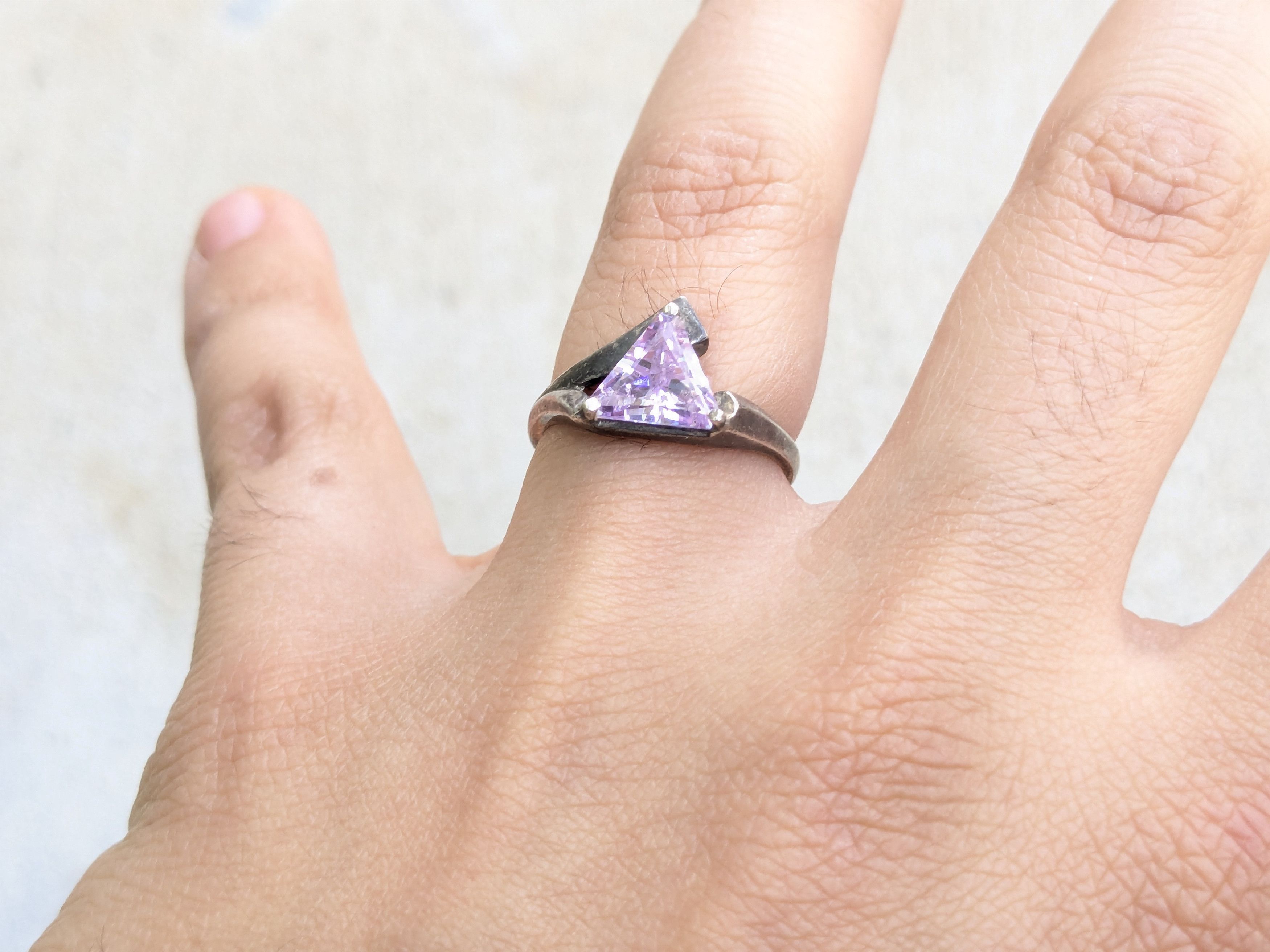 Jewelry × Sterling Silver × Vintage Sterling Silver Ring Lavender Purple CZ Triangle Faceted 8 Size ONE SIZE - 6 Thumbnail