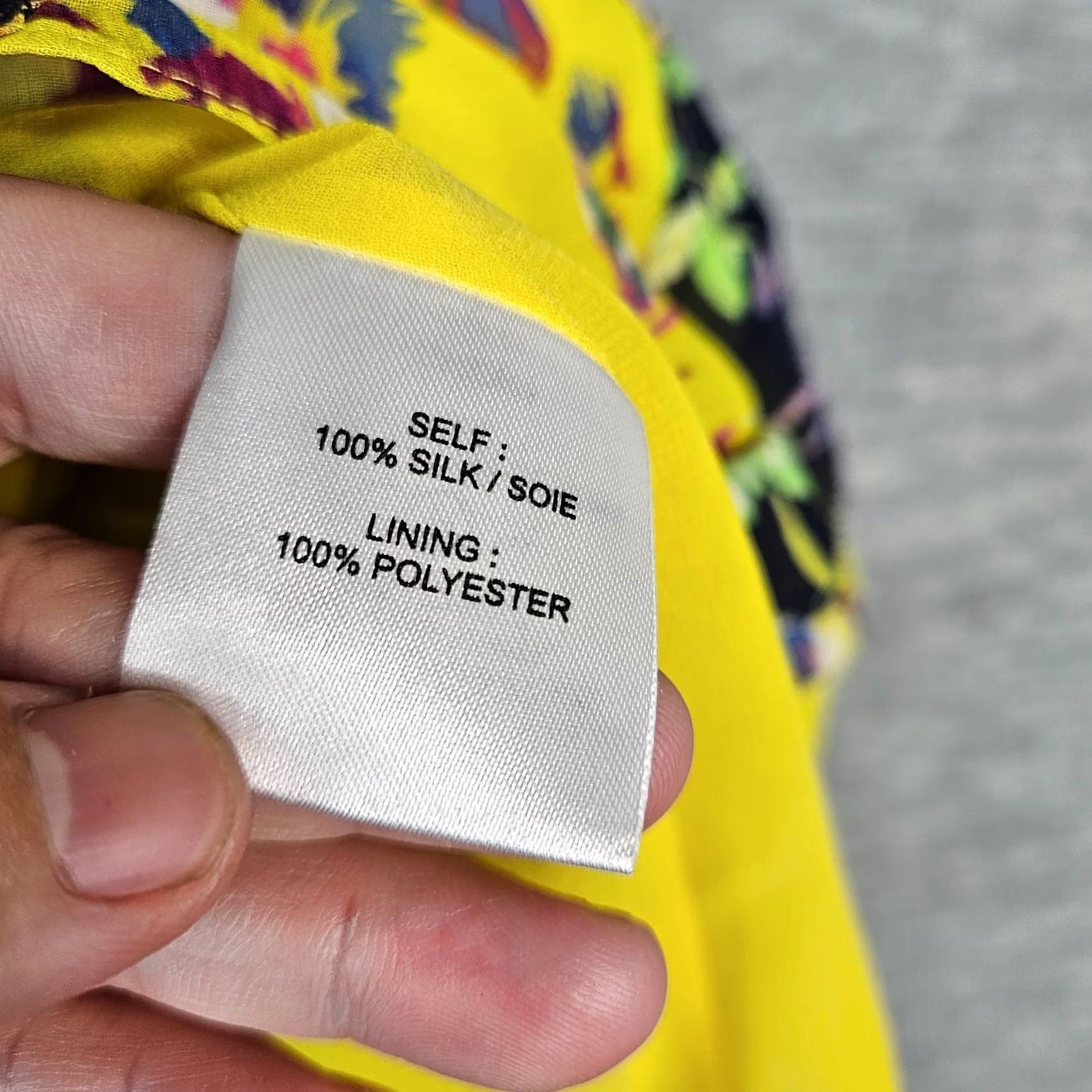 Vintage TANYA TAYLOR Women's Yellow Floral Printed Silk Blouse V-Neck Ruffle Sz 8 Size M / US 6-8 / IT 42-44 - 3 Thumbnail