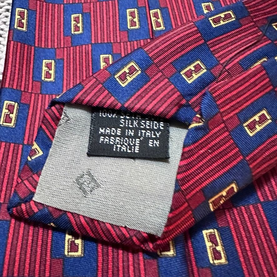Fendi Vintage Fendi red monogram geometric silk tie Size ONE SIZE - 4 Thumbnail