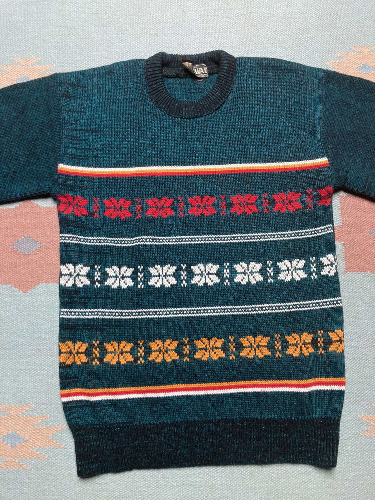 Vintage VTG knit sweater crewneck oswal striped snowflakes M Size US M / EU 48-50 / 2 - 2 Thumbnail