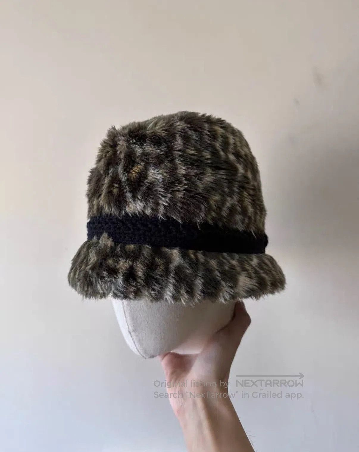 Number (N)ine Brown Faux Fur Bucket Hat with Black Band. Size ONE SIZE - 1 Thumbnail
