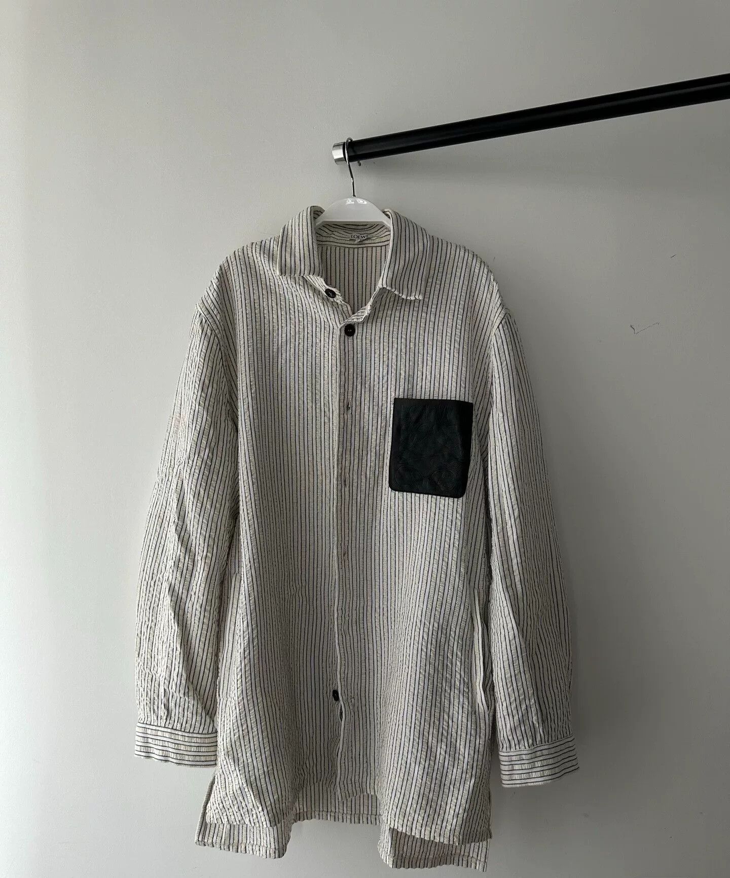 Loewe Loewe Striped Cotton Shirt with Leather Pocket Size US L / EU 52-54 / 3 - 1 Thumbnail