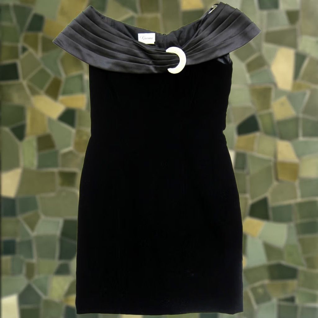 Vintage VINTAGE Rimini Black Velvet Diamond Crescent Moon Off Shoulder Party Dress 10 Size L / US 10 / IT 46 - 1 Thumbnail