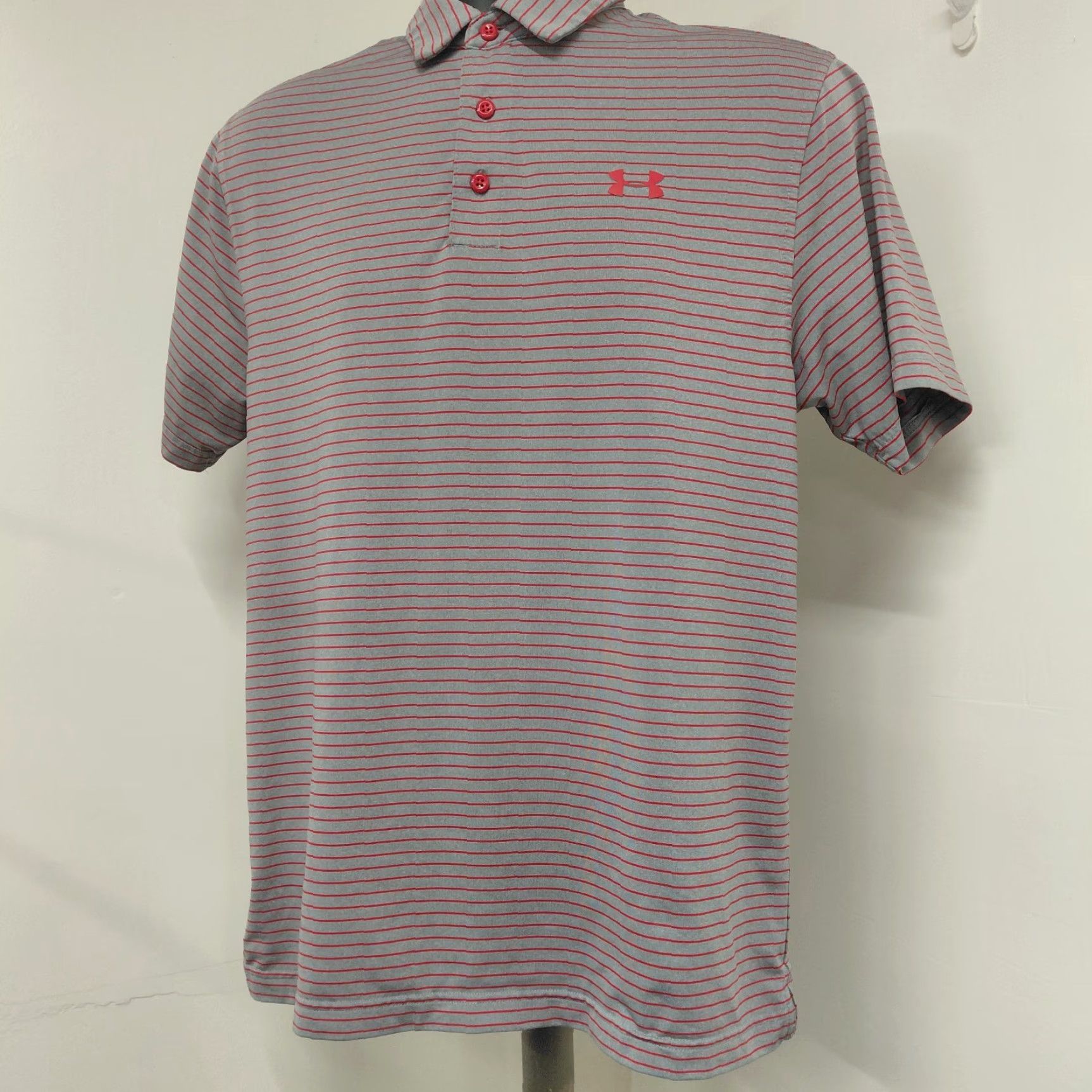Under Armour Under Armour Polo Shirt Mens Size Medium Gray/Red Golf HeatGear Striped Size US M / EU 48-50 / 2 - 3 Thumbnail
