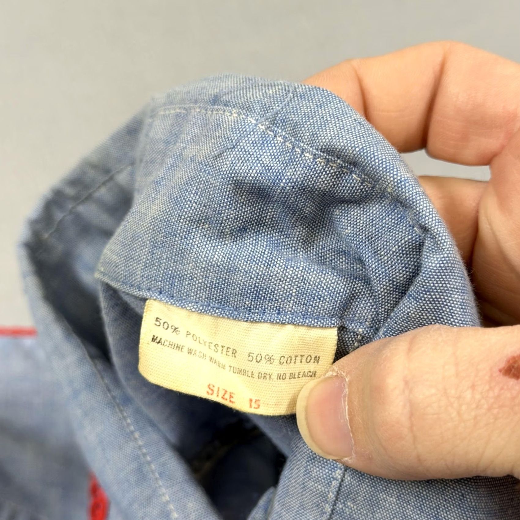 Apple Vintage ELY Shirt Mens M Blue Chambray Teacher Cat Applique 70s Button-Up Long Sleeve Size US M / EU 48-50 / 2 - 5 Thumbnail