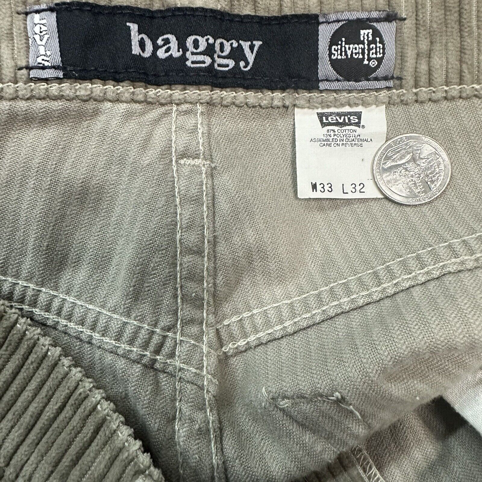 Levi's × Vintage Vintage 90s Levi’s Silvertab Beige Baggy Corduroy Pants Size US 33 - 7 Thumbnail