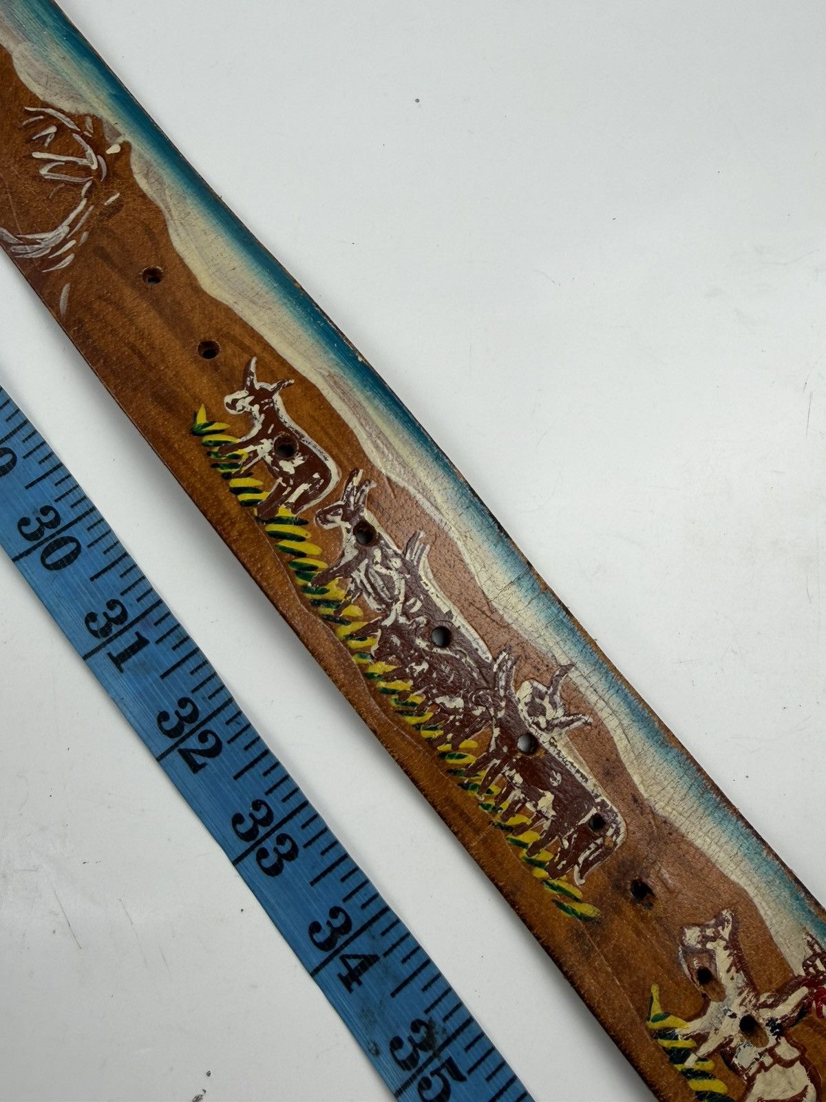 Japanese Brand rare design vintage style painted leather belt tc43 Size 36 - 6 Thumbnail
