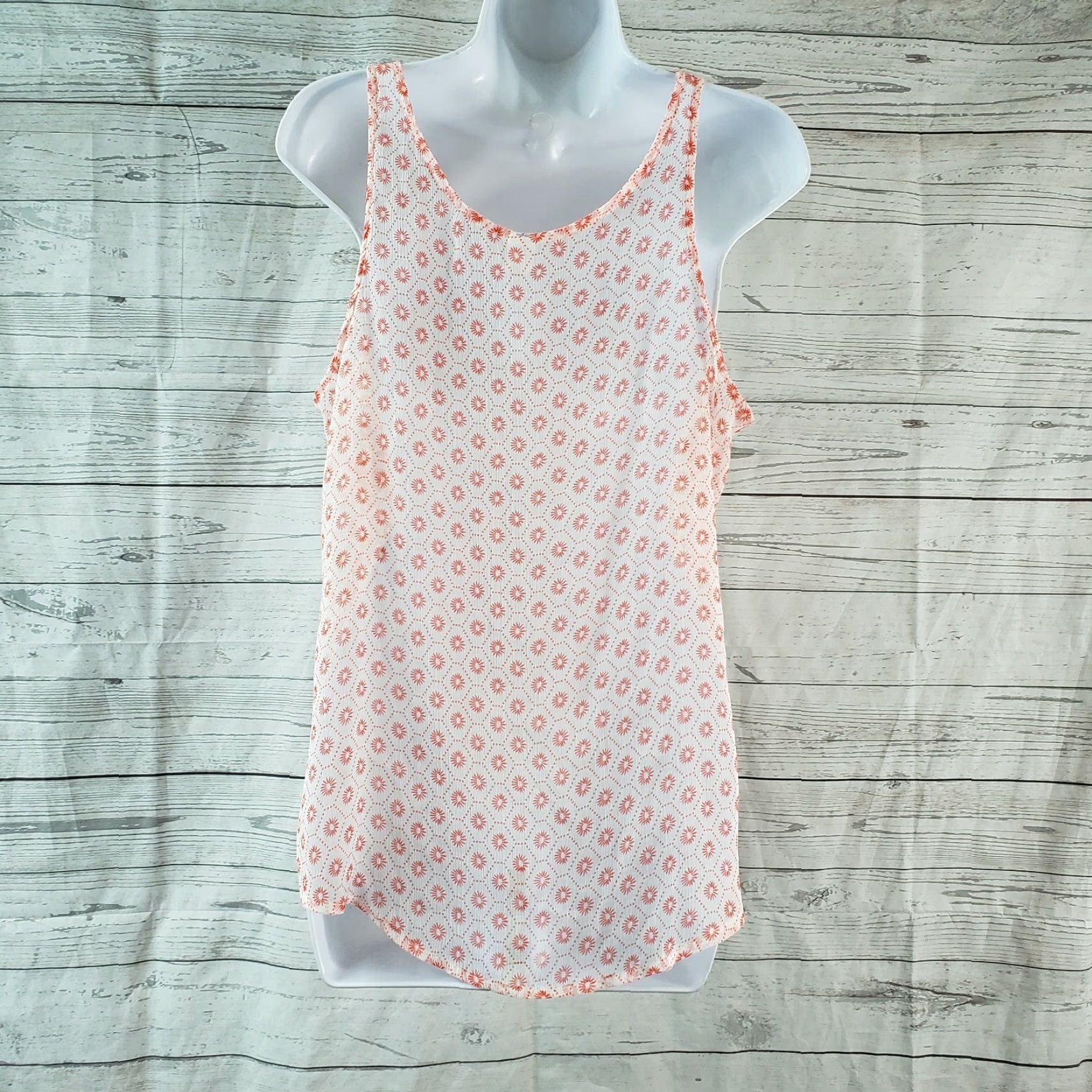 Old Navy VINTAGE Old Navy Womens Tank Top Sz Large Orange White Semi Sheer Scoop Neck Size L / US 10 / IT 46 - 3 Thumbnail