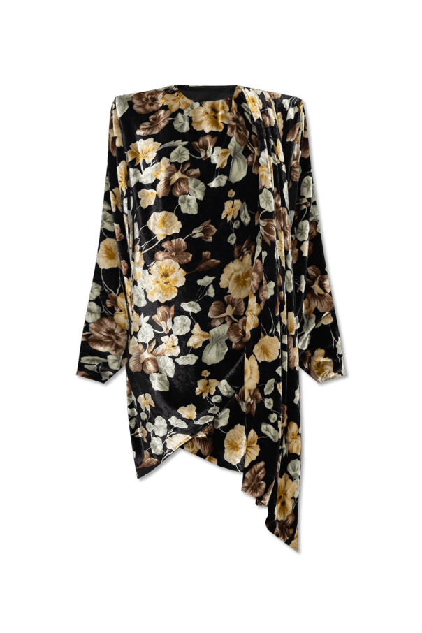 Saint Laurent Paris o1s1wg111024 Draped Dress in Floral Velvet in Multicolor Size XS / US 0-2 / IT 36-38 - 1 Thumbnail