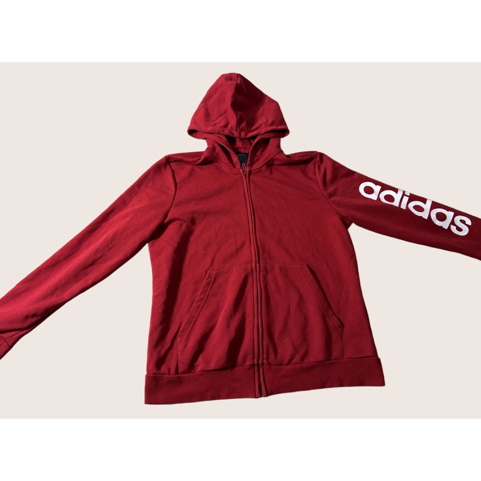Adidas Adidas Hoodie Mens XL Red Full Zip Sleeve Logo Athletic Hooded Sweatshirt EI0661 Size US XL / EU 56 / 4 - 1 Thumbnail