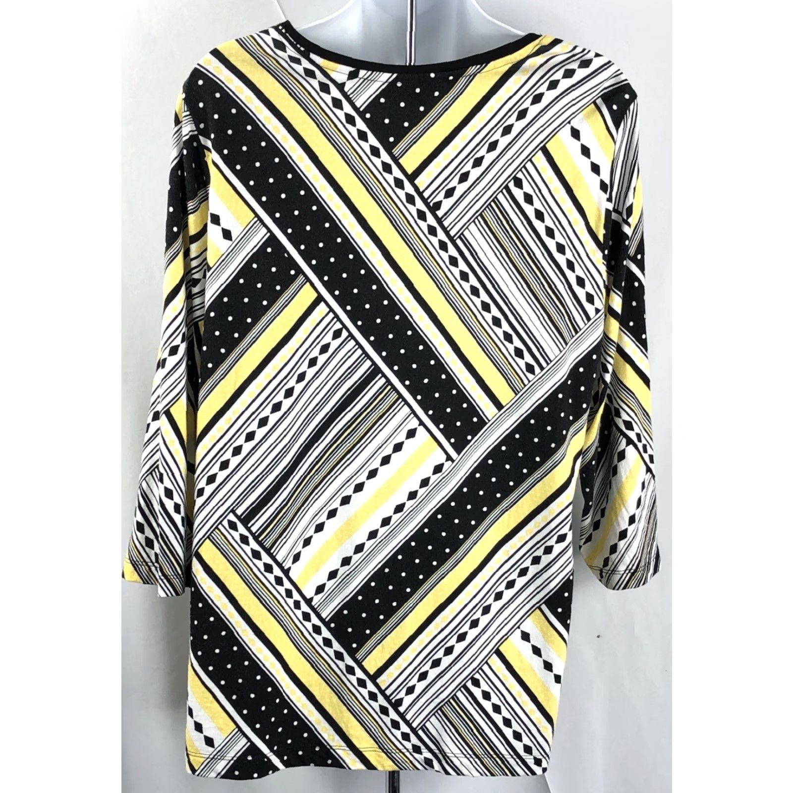 Vintage VINTAGE CJ Banks Jersey Top Plus X Yellow Black Print Geometric 3/4 Sleeve Scoop Neck Blouse Women Size XL / US 12-14 / IT 48-50 - 3 Thumbnail