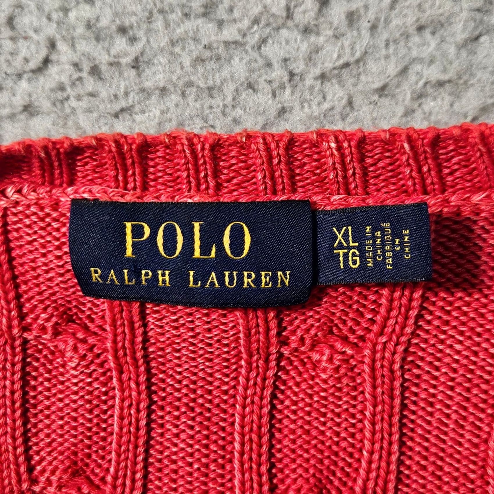 Polo Ralph Lauren Polo Ralph Lauren Women's Cropped Red Cable Knit Crewneck Sweater XL Red Crewneck Pullover Size XL / US 12-14 / IT 48-50 - 5 Thumbnail