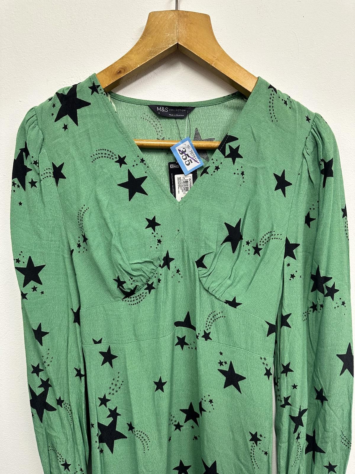 Other M&S Collection Green Star Print Long Sleeve Dress Size 8 Size S / US 4 / IT 40 - 3 Thumbnail