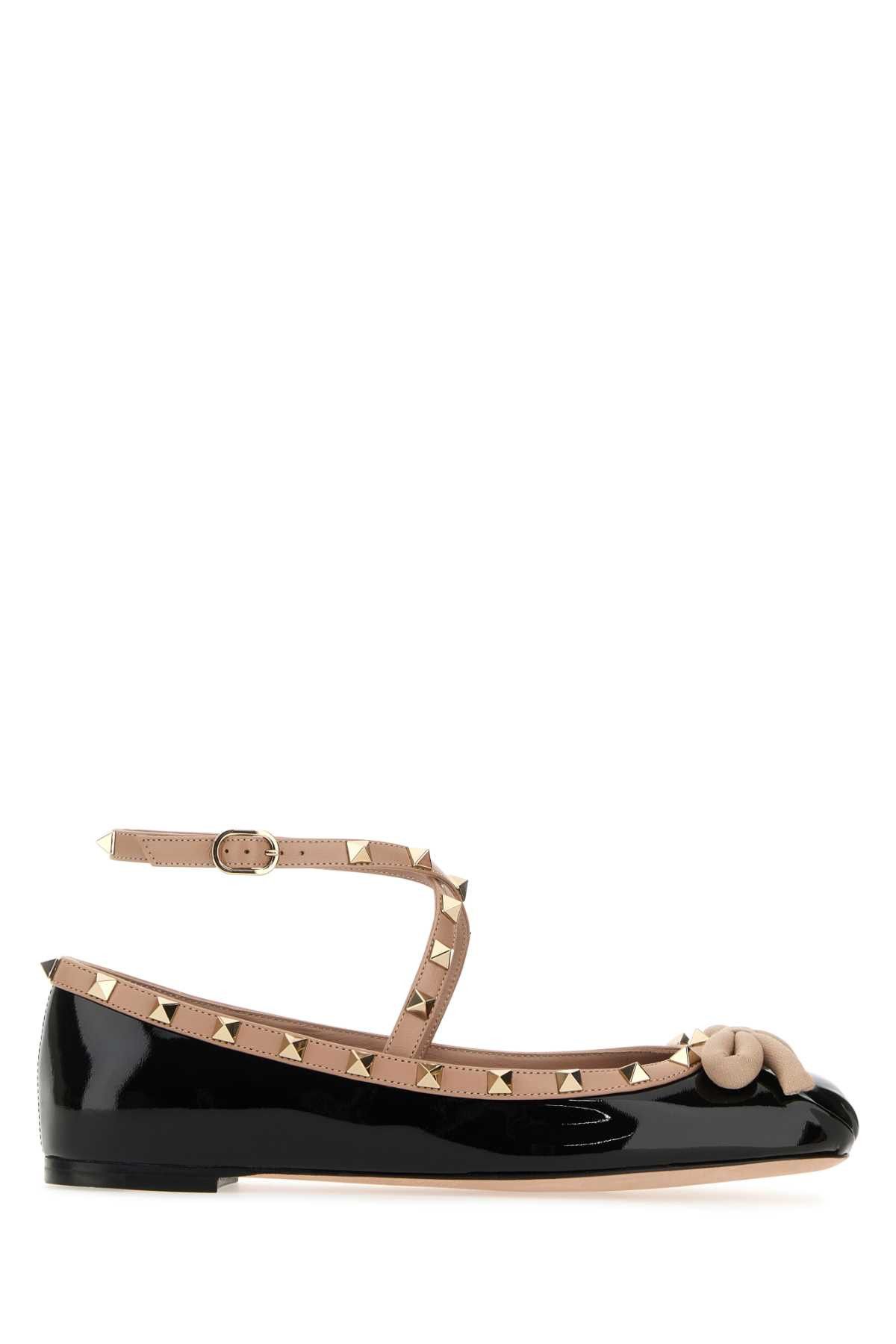 image of Valentino Garavani Black Leather Rockstud Ballerinas Shoes, Women's (Size 9)
