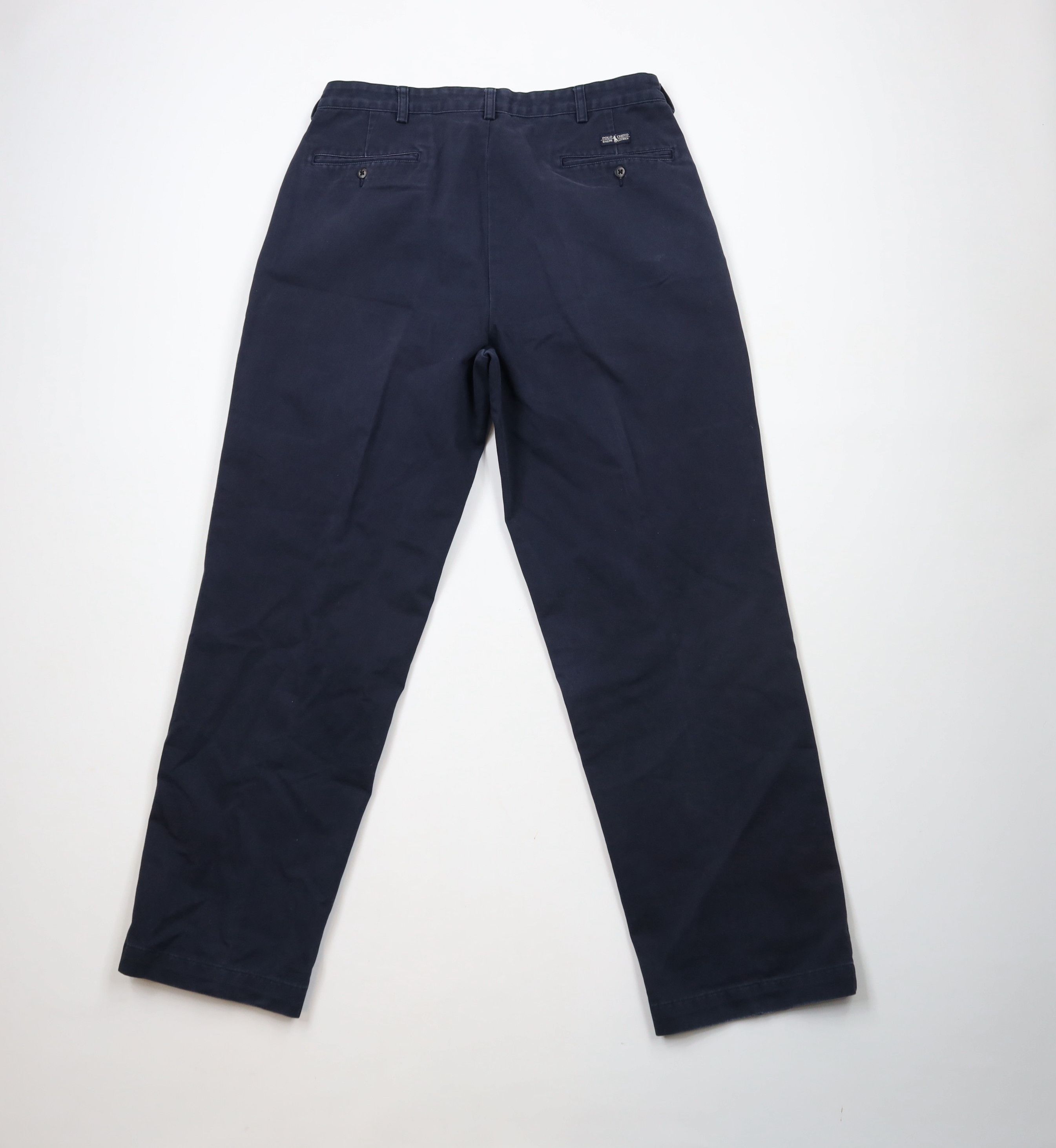 Ralph Lauren × Vintage Vintage 90s Ralph Lauren Wide Leg Chino Pants Navy Blue Size US 35 - 11 Thumbnail