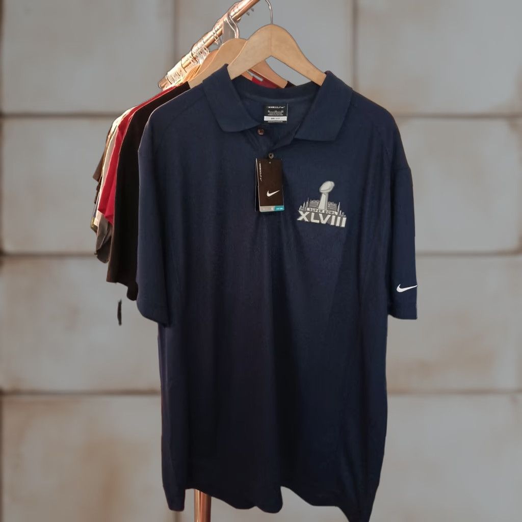 Nike VINTAGE Nike Golf Shirt XL Blue Dri-Fit Activewear Polo Men NWT Dead Stock Super Bowl 48 Nike Golf Size US XL / EU 56 / 4 - 1 Thumbnail