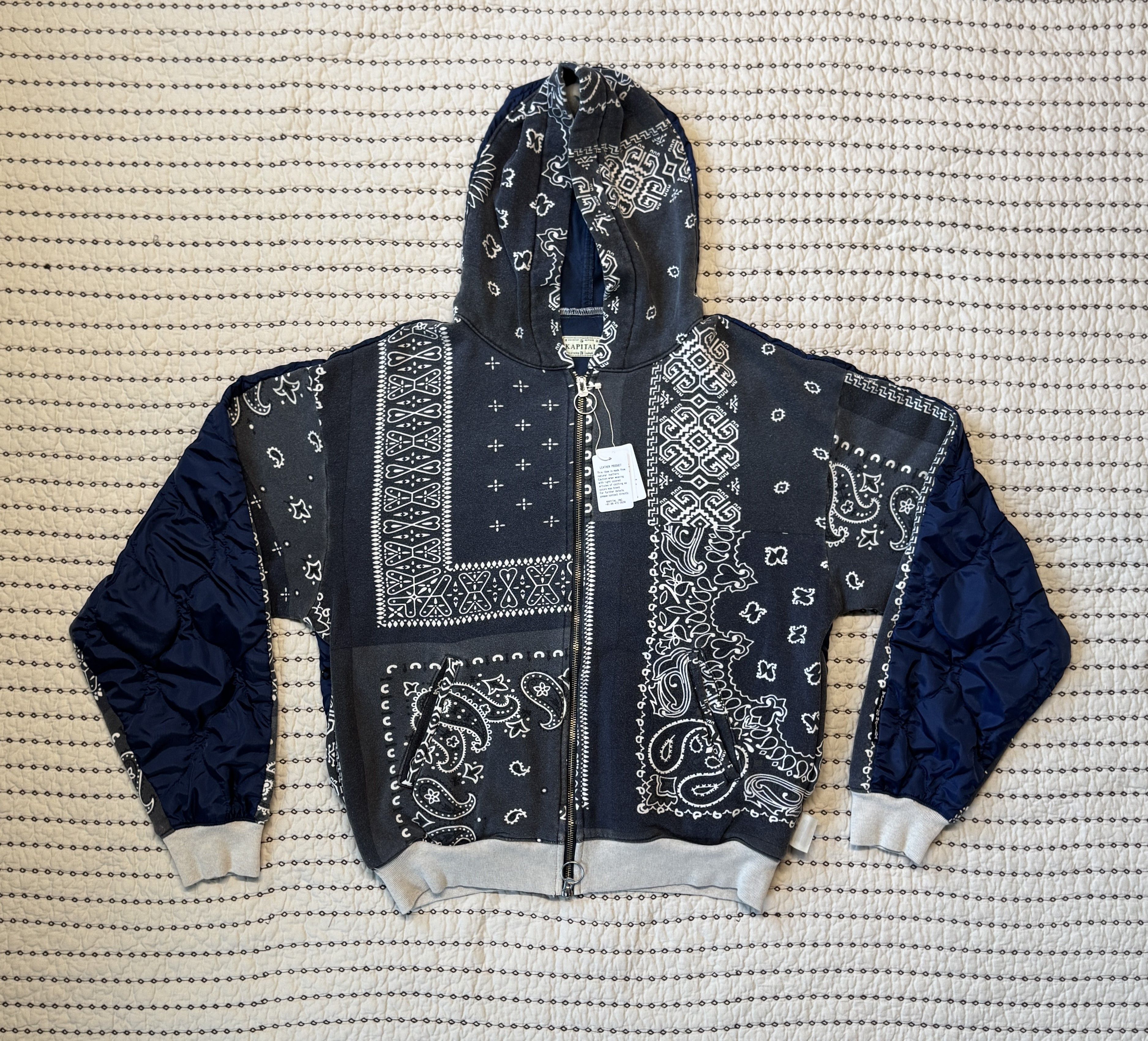 KAPITAL FLEECE BANDANA PRINT BIVOUAC HOODED SWEATSHIRT SZ 3