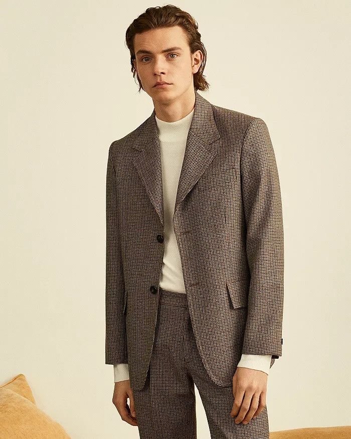 Sandro Houndstooth Brown Wool Check Suit Blazer 36/46 Size 36R - 5 Thumbnail