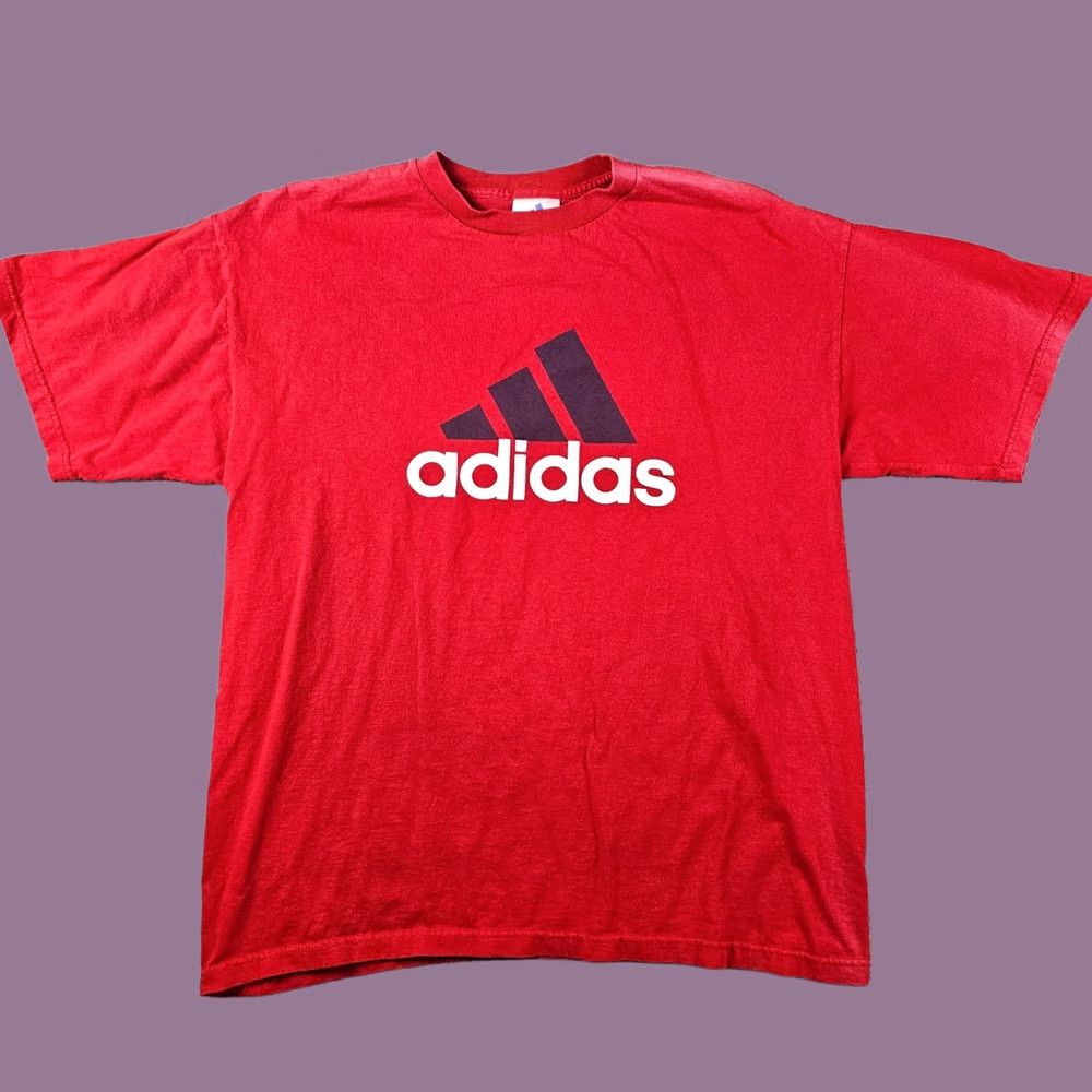 Adidas VINTAGE Adidas Shirt Mens Large Red USA Made Big Logo Graphic Faded 90s Y2K Size US L / EU 52-54 / 3 - 1 Thumbnail