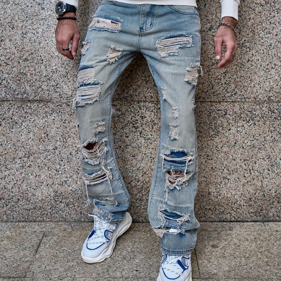 Japanese Brand × Vintage Stylish vintage Loose Men Ripped Straight Jeans Size US 36 / EU 52 - 2 Thumbnail