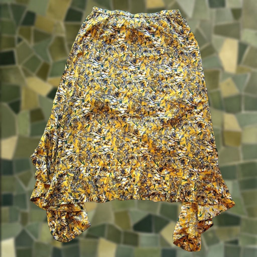 Vintage Rock & Roll Cowgirl Floral Maxi Skirt L Large Yellow White Green Rose Pattern Women Size 36" / US 14 / IT 50 - 1 Thumbnail