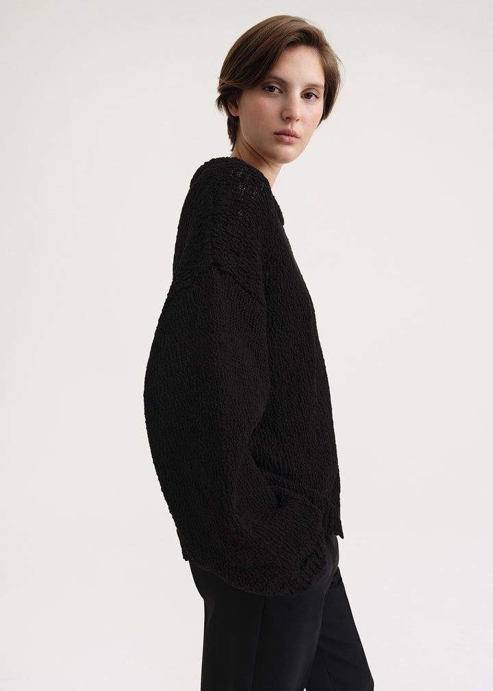 Toteme o1mle0525 Textured Cotton Sweater in Black Size M / US 6-8 / IT 42-44 - 5 Thumbnail
