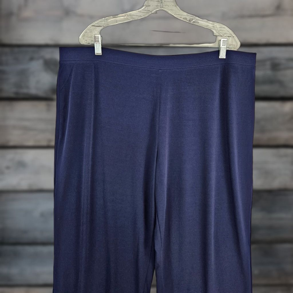 Vintage SUSAN GRAVER Womens Cropped Pants Sz XLP Blue High Rise Pull On Front Flat Front Inseam 23 Style Cropped Size 40" / US 18 - 1 Thumbnail