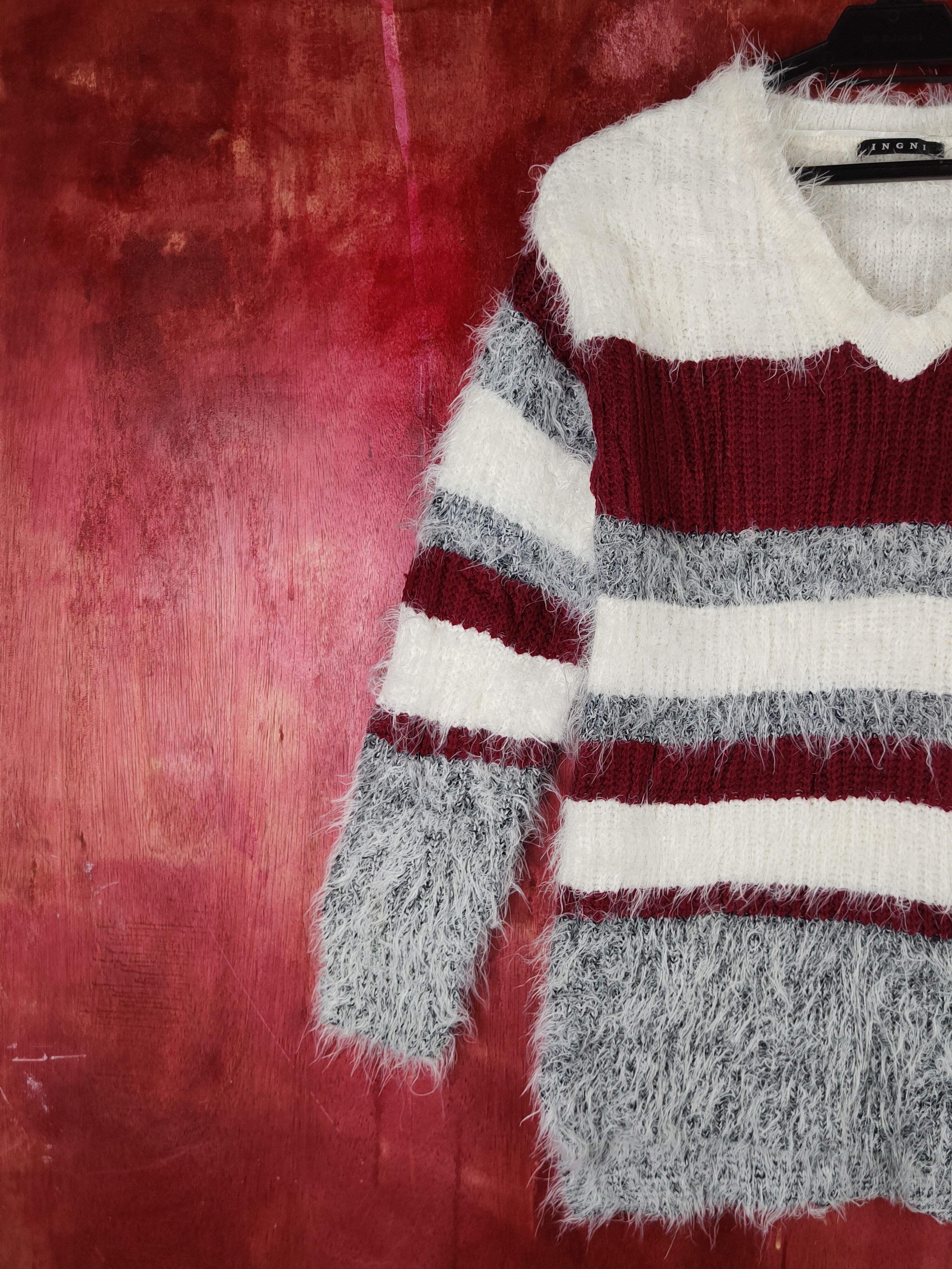 Vintage Ingni Gray Cream Shag Shaggy Fur Mohair Knitwear #S2155 Size S / US 4 / IT 40 - 3 Thumbnail