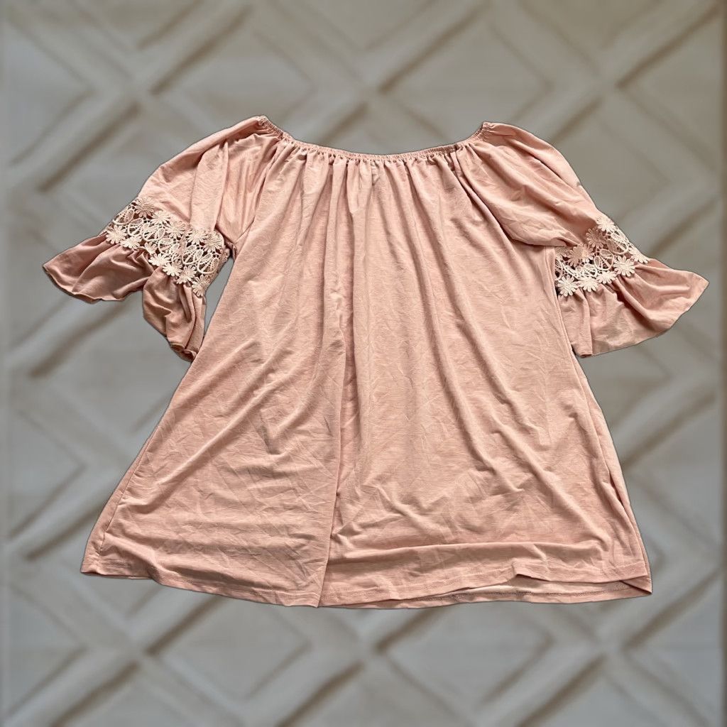 Pinko Win Win Blouse Shirt Womens Plus 3XL Off the Shoulder Pink Crochet Ruffle Short Sleeve Tunic Adult Womens Modern Classic Dressy Casual Size XXL / US 16-18 / IT 52-54 - 1 Thumbnail
