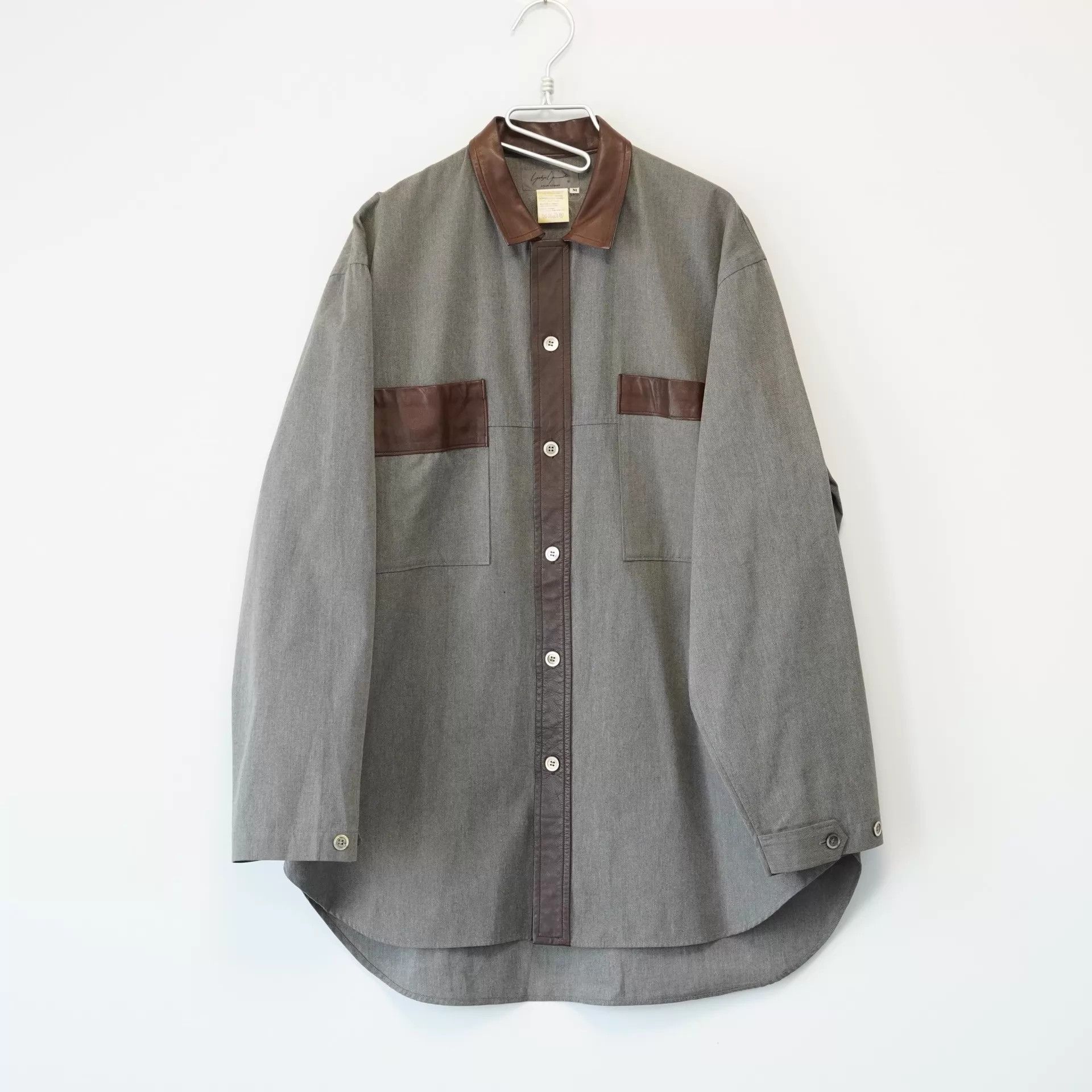 Yohji Yamamoto Yohji Yamamoto 90AW Leather Panel Cotton Shirt Size US M / EU 48-50 / 2 - 1 Thumbnail