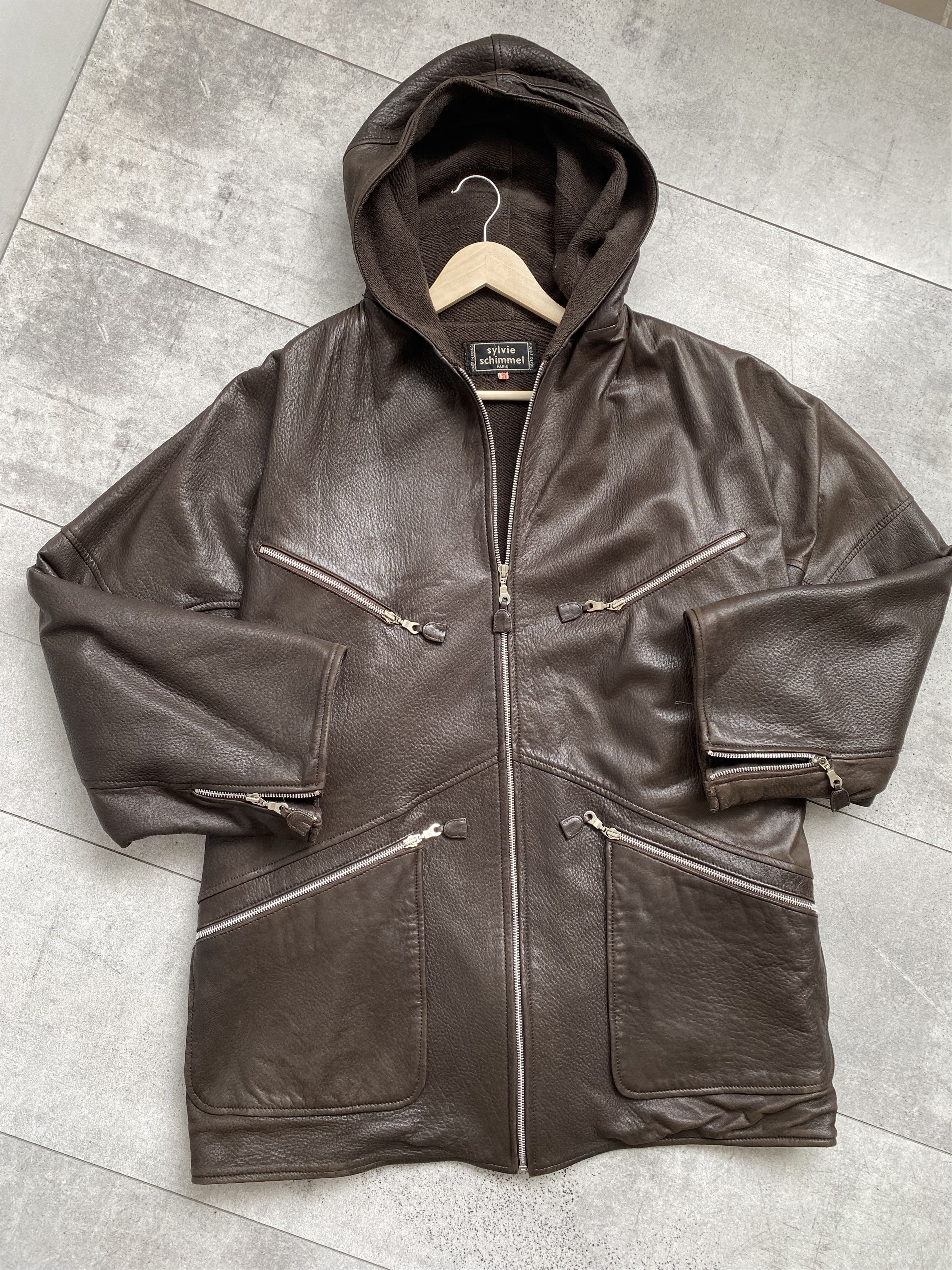 Other Sylvie Schimmel Paris Leather Hooded Oversized Jacket Size XS / US 0-2 / IT 36-38 - 3 Thumbnail