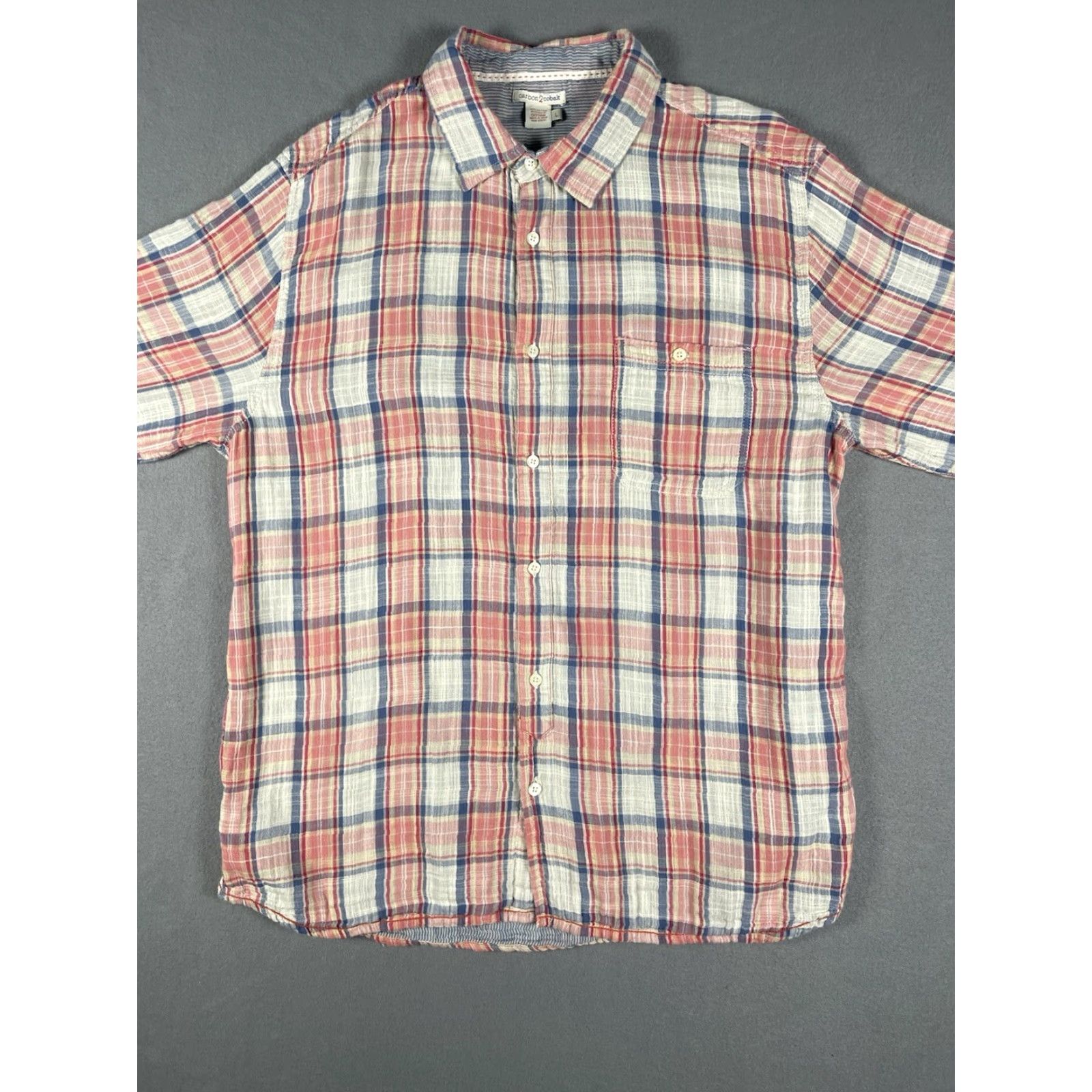 Carbon Carbon 2 Cobalt Shirt Long Sleeve Button-Up Plaid Red Men L Chambray 100% Cotton Button Regular Adult Mens Size US L / EU 52-54 / 3 - 4 Thumbnail