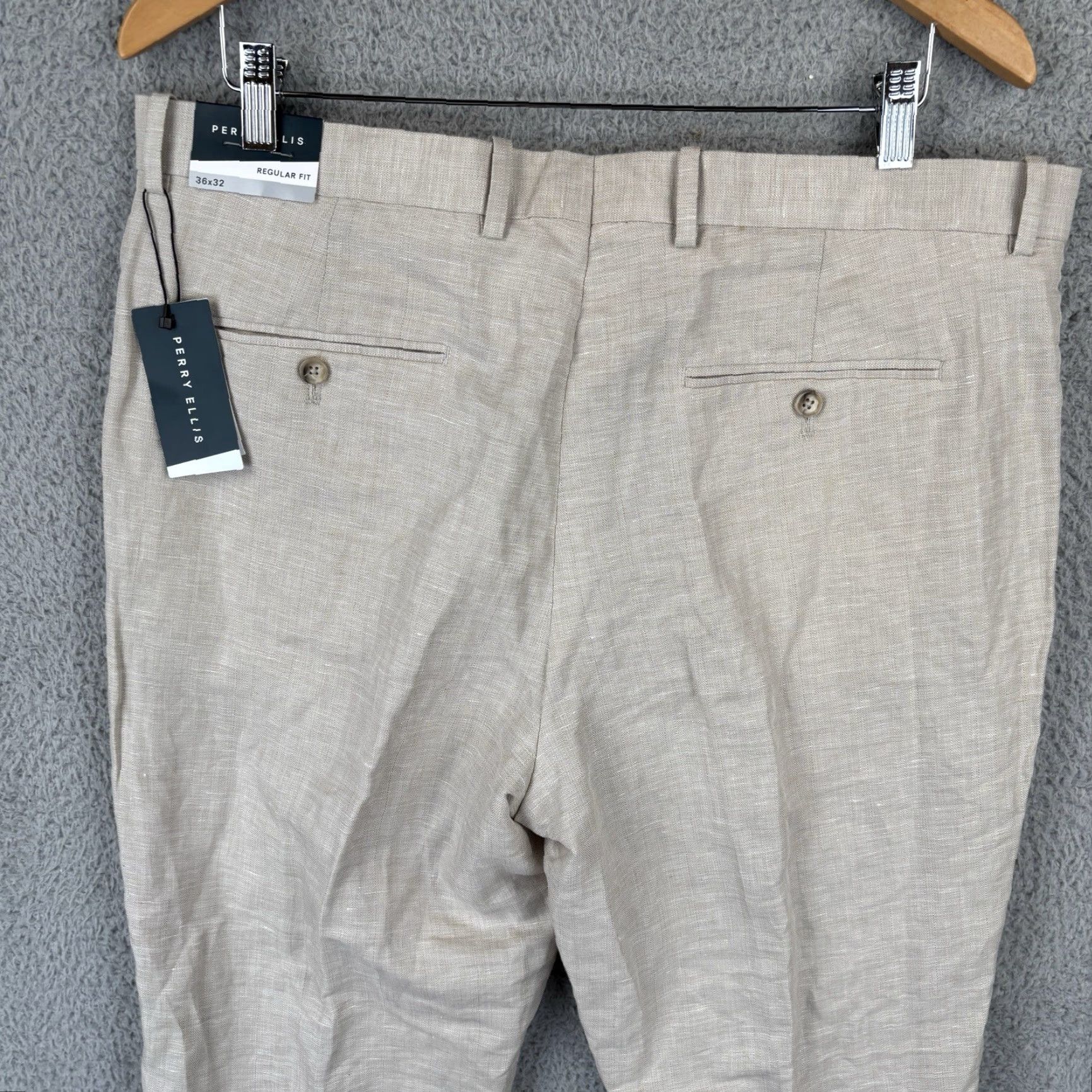 Perry Ellis Perry Ellis Linen Blend Dress Pants Men 36x32 Beige Regular Fit Slacks Casual Business Workwear Size US 36 / EU 52 - 4 Thumbnail