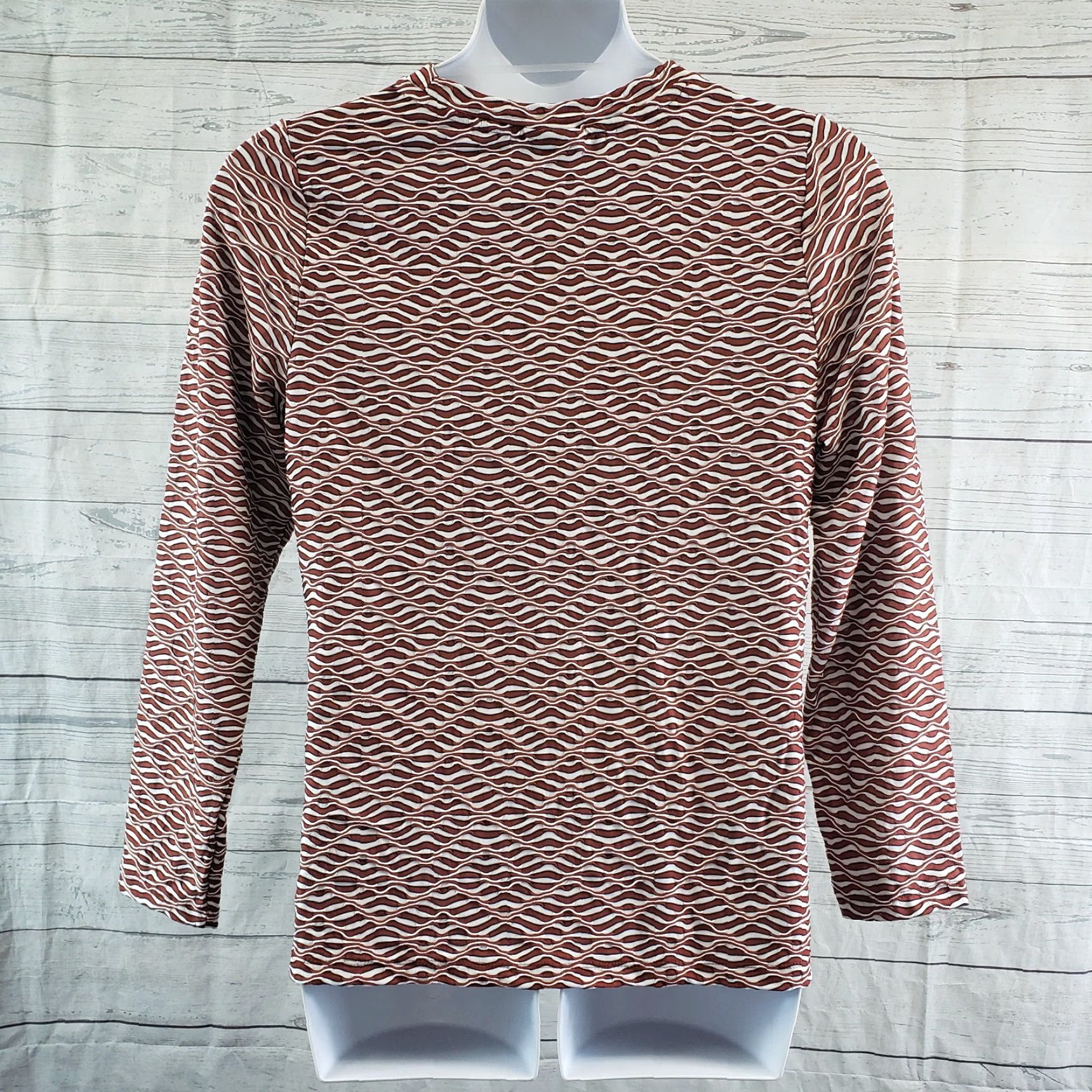 Vintage Ava & Viv Womens Jacquard Top Sz X White Burgundy Long Sleeve Blouse Shirt Womens X Plus Pullover Knit Basic Everyday Wear Size XL / US 12-14 / IT 48-50 - 4 Thumbnail