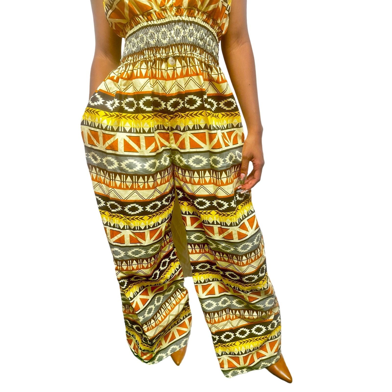 Other Yellow African print Kente halter jumpsuit w/ elastic waist Size 32" / US 10 / IT 46 - 2 Thumbnail