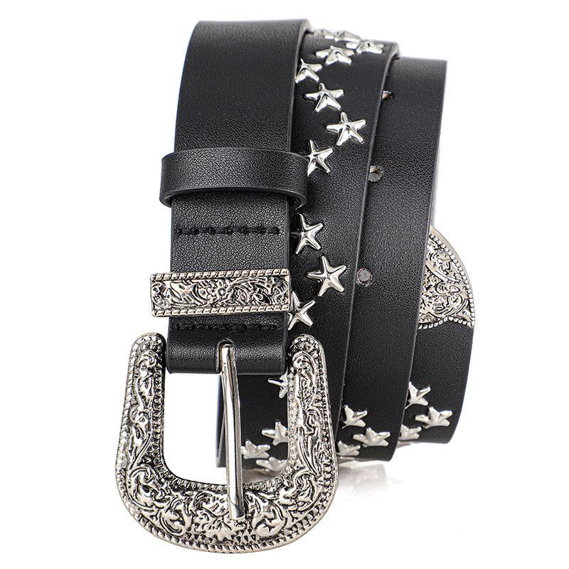 Jewelry Pentagram Rivet Vintage Carved Buckle PU Belt Size ONE SIZE - 3 Thumbnail