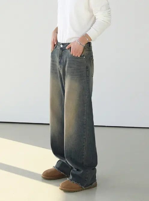 Japanese Brand × Jean Loose wide-leg Japanese trendy distressed washed jeans Size US 34 / EU 50 - 3 Thumbnail