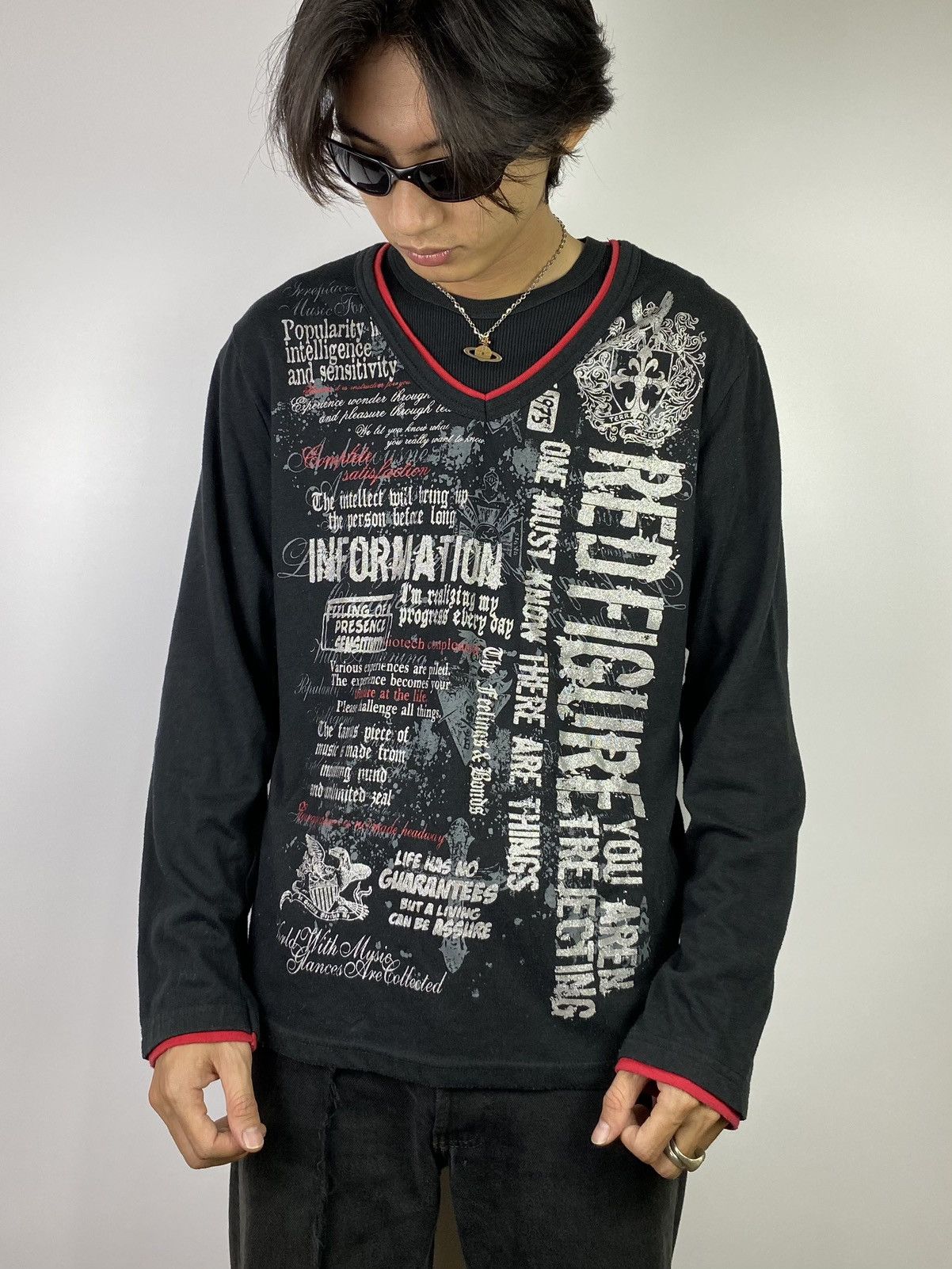 If Six Was Nine × Japanese Brand japanese brand poem double layer red figure cross longsleeve Size US M / EU 48-50 / 2 - 1 Thumbnail
